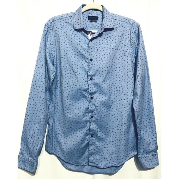 Zara Man Slim Fit Button Up Shirt Mens Medium Blue Anchor Print Nautical - Picture 1 of 5